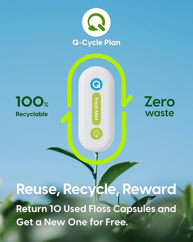 C1S Reusable Flosser Set, Auto-Restringing Flosser with Replaceable Floss Capsule, Multi-Hygiene, Portable Travel Floss, Recyclable Zero Waste, Super Mint (Abyss Black)