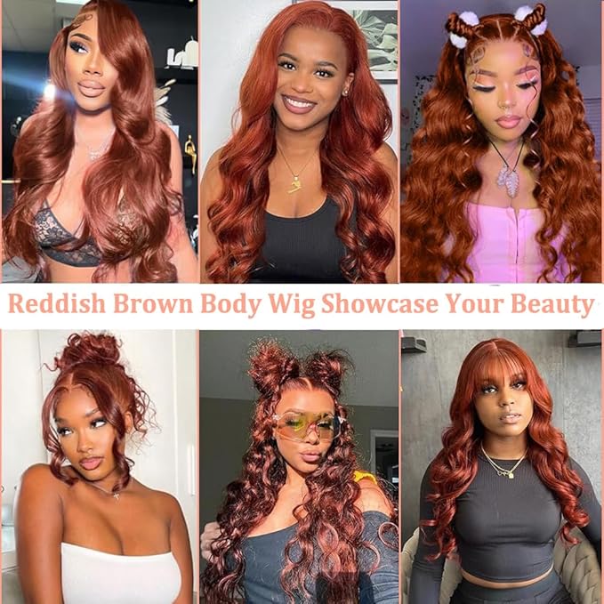13x6 Reddish Brown Lace Front Wigs Human Hair HD Lace Front Wigs Human Hair 180 Density Body Wave Frontal Wigs Human Hair with Baby Hair Colored Glueless Wigs 12Inch