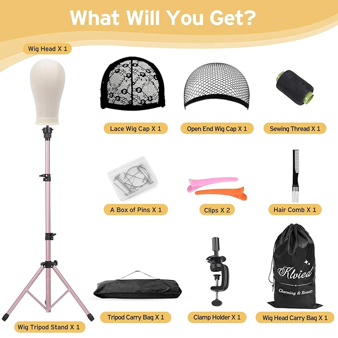 Klvied Reinforced Wig Mannequin Stand with Head Set,Rose Golden