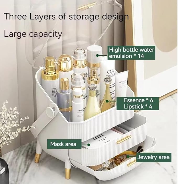 Upgrade Large Makeup Organizer Countertop Vanity Case Skin Care Cosmetic Storage Box Bathroom Counter Perfume Skincare Organizers Make Up Caddy Gift for Women Girls Clear Design Easy Visibility