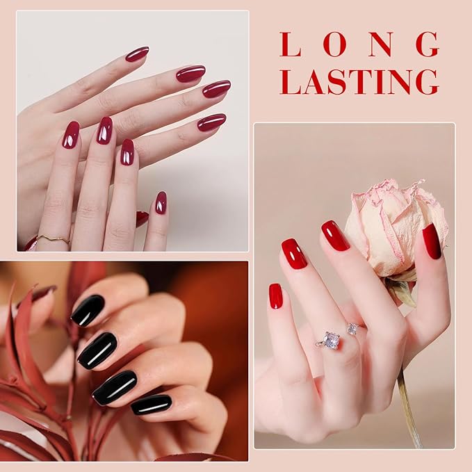 CANNI Gel Nail Polish Set, 6 Colors 9ML Nail Black White Red Pink Gel Nail Polish Brown Reddish Set Soak Off Uv LED Lamp Nail Art Design Manicure Salon for Women