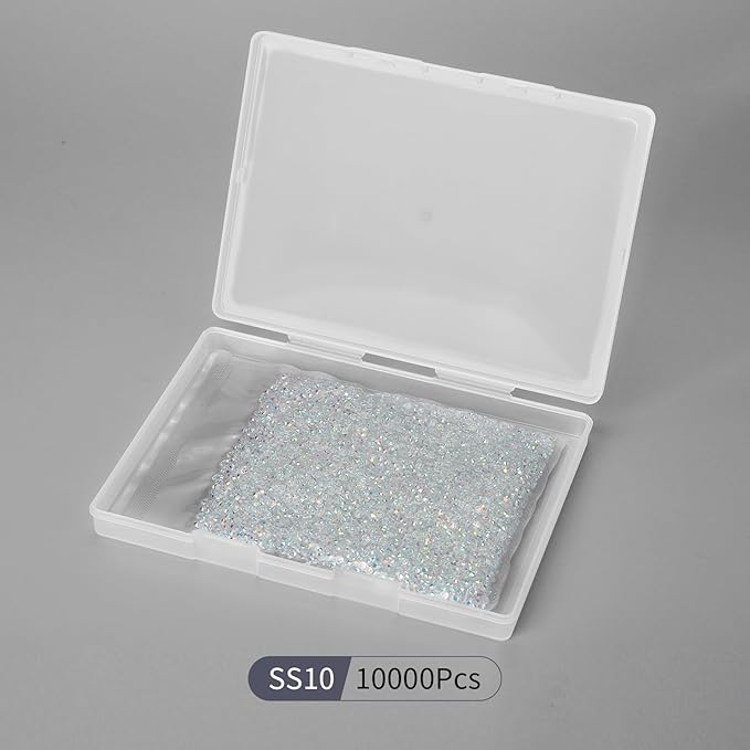 10000PCS Transparent AB Rhinestones Bulk, Flat Back Crystal Glass Stone Round Gems,SS10, 2.7-2.9mm