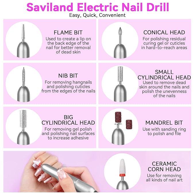 SAVILAND Acrylic Nail Kit with U V Light – Acrylic Nail Set Christmas Gift Set with Acrylic Powder and Liquid Set Acrylic Nail Brush Practice Finger Portable Nail Drill for Nails Kit Set for Home DIY