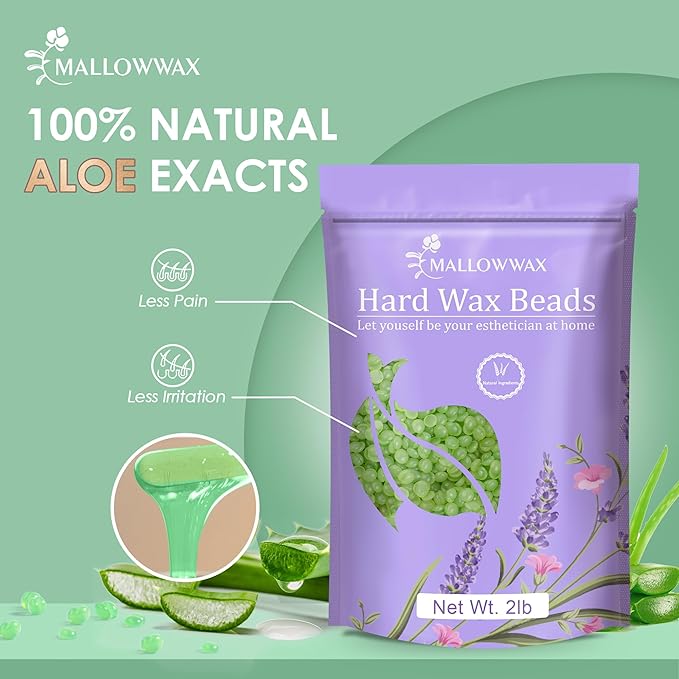 2LB Aloe Hard Wax Beads, Hair Removal Wax for Full Body, Eyebrow, Legs, Bikini Brazilian Waxing - Perfect for Coarse and Fine Hair