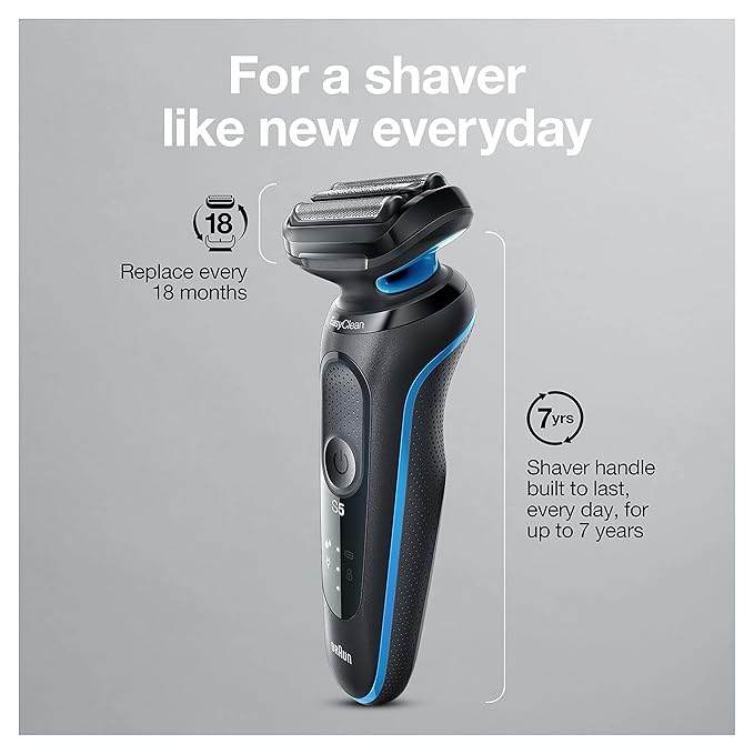 Braun Series 5 5049cs Electric Shaver with Charging Stand, Beard Trimmer, Face Shaver, Wet & Dry, Rechargeable, Cordless Foil Shaver, Blue