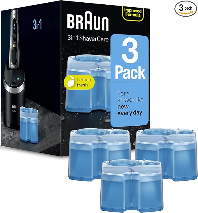 Braun Clean & Renew Refill Cartridges CCR, Replacement Shaver Cleaner Solution for Clean&Charge Cleaning System, Pack of 3