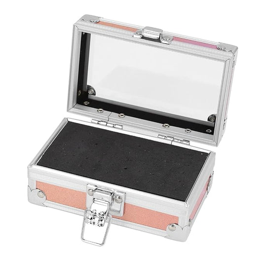 Nail Drill Bit Holder Storage Box, Multi Hole Nail Drill Bits Stand Displayer with Transparent Flip Cover, Nail Bits Organizers Container (Dazzling Gold)