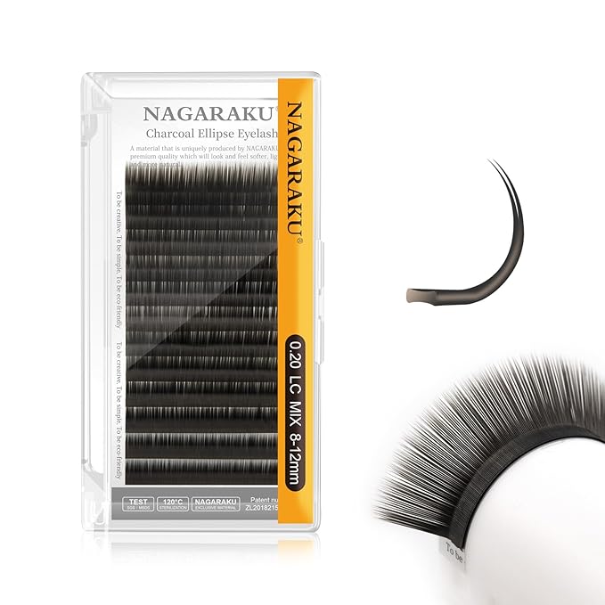 NAGARAKU Double Tips Flat Ellipse Eyelash Extensions Supplies 0.20 LC curl 8-12mm Mix Natural Charcoal Color Faux Mink Super Soft Split Tips Lash Individual Lashes