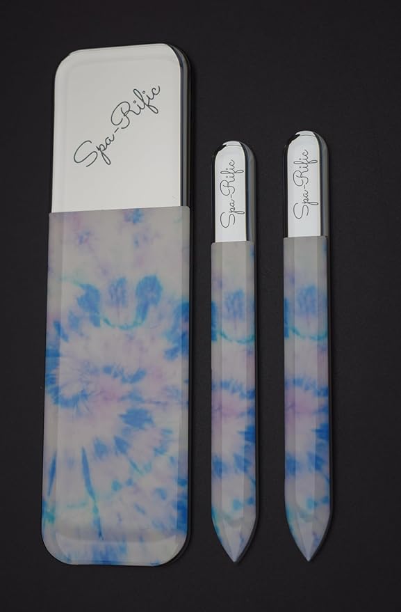 Spa-Rific 3pc Nano File Set: Professional Heavy Duty Glass Nail Files with Case Kit - Reusable Crystal Fingernail Manicure and Pedicure Tools for Men, Women, and Adults - Tie Dye