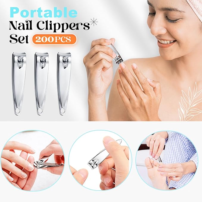 200-Pack Fingernail Clippers Nail Clippers in Bulk for Women Man Portable Sturdy Stainless Steel Small Nail Cutter Bulk Toenail Clippers Multipack for Travel Homeless Care Package Supplies