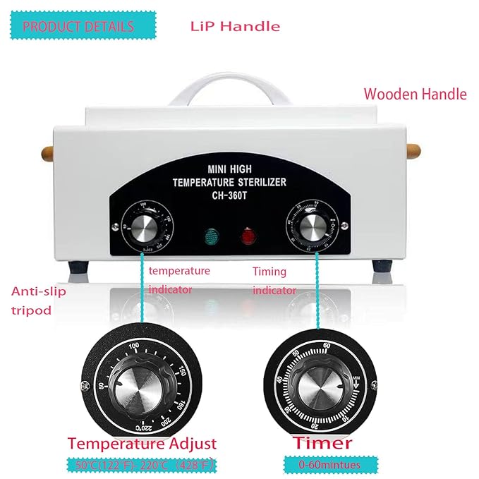 High Temperature Cleaning Box with Timer, Nail Salon Metal Tool Cleaning Box with Handle, 110V 300W 1.5L Dry Heat Cabinet with Stainless Tray for Beauty Hair Nail Metal Tools Cleaning…