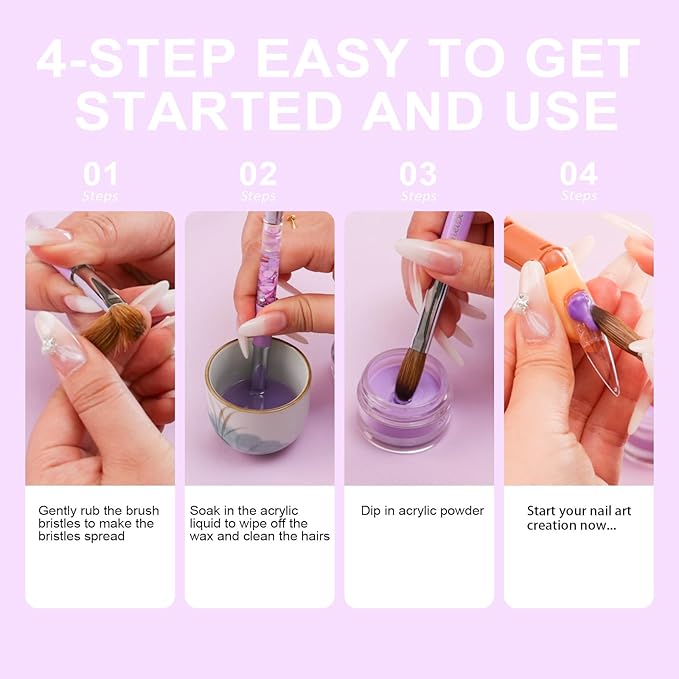 5PCS Acrylic Nail Brush Set, Sizes 06/08/10/14/16 Kolinsky Art Brushes for Application, Sturdy Handle Oval Shaped Powder Design Tools for Professional Manicure DIY