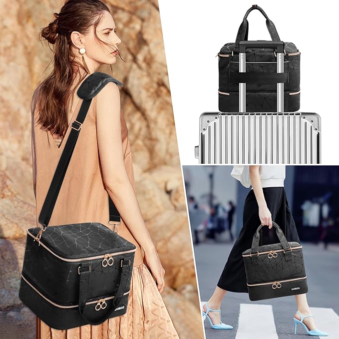 Nail Polish Organizer Bag Holds 54 Bottles (15ml/0.5 fl.oz)& Nail Lamp, PU Leather Nail Supplies Organizer with Holder& Shoulder Strap, Portable Travel Nail Kit Storage Carrying Case (Black)