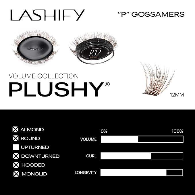 Lashify Plushy 12mm Gossamer Lashes in Chocolate Color, Easy DIY False Lashes for a Voluminous Yet Still Natural Look
