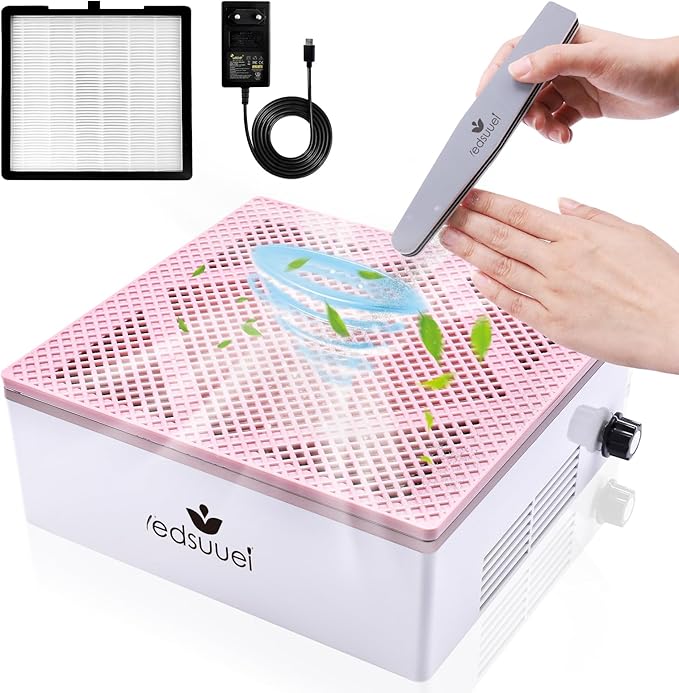 80W Nail Dust Collector LEDSUUEI: Super Powerful Dust Collector Nail Tech with Reusable Filter Adjustable Nail Vacuum Dust Collector Electric Dust Suction Machine for Acrylic Gel Nail Polishing