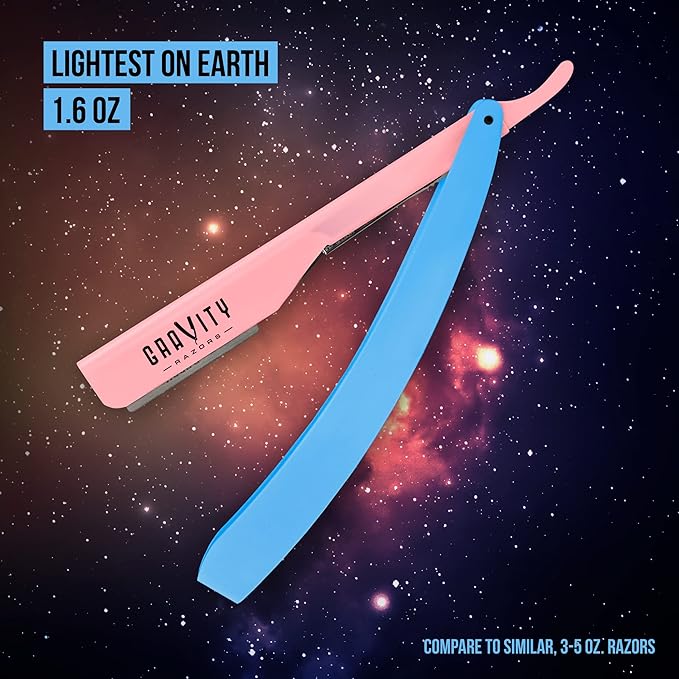 Professional Straight Razor - Ultra Exposed Straight Razor Kit with 10 Gravity Premium Blades, 2mm Exposed (Spun Sugar)