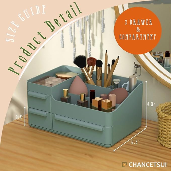 CHANCETSUI Makeup Organizer With Drawer For Vanity: Cosmetics Organizers Storage - Holder For Lipstick Nail Polish Eyeshadow Brush