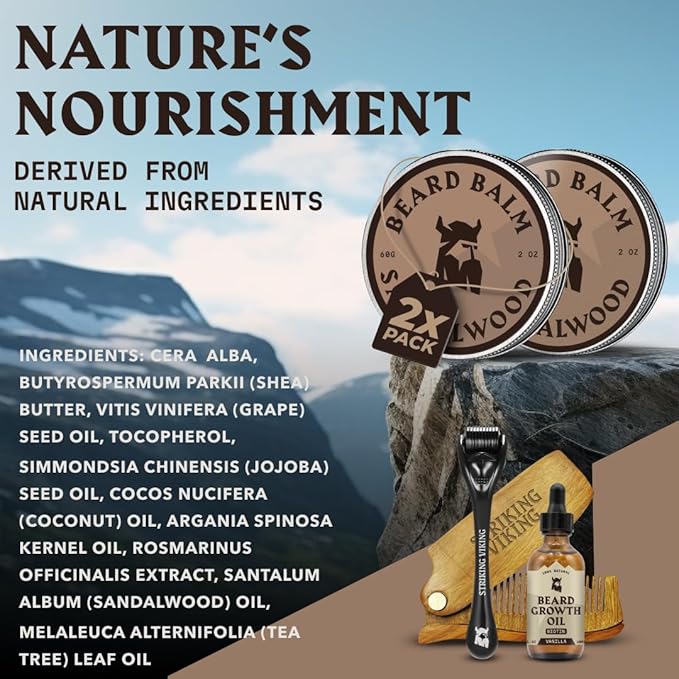 Striking Viking Beard Balm for Men – Light Hold, Sandalwood, 2 Oz, Pack of 2- Leave-in Beard Conditioner with Shea Butter, Tea Tree, Argan & Jojoba Oils - Smooth, Shape & Moisturize Coarse Facial Hair