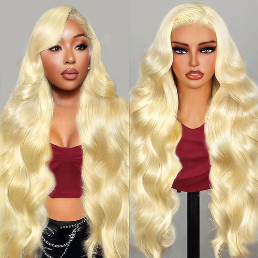 34 Inch 613 13x6 Lace Front Wig Human Hair 200 Density Blonde Wig Human Hair Blonde Body Wave Lace Front Wigs Human Hair Pre Plucked 613 HD Lace Frontal Wigs