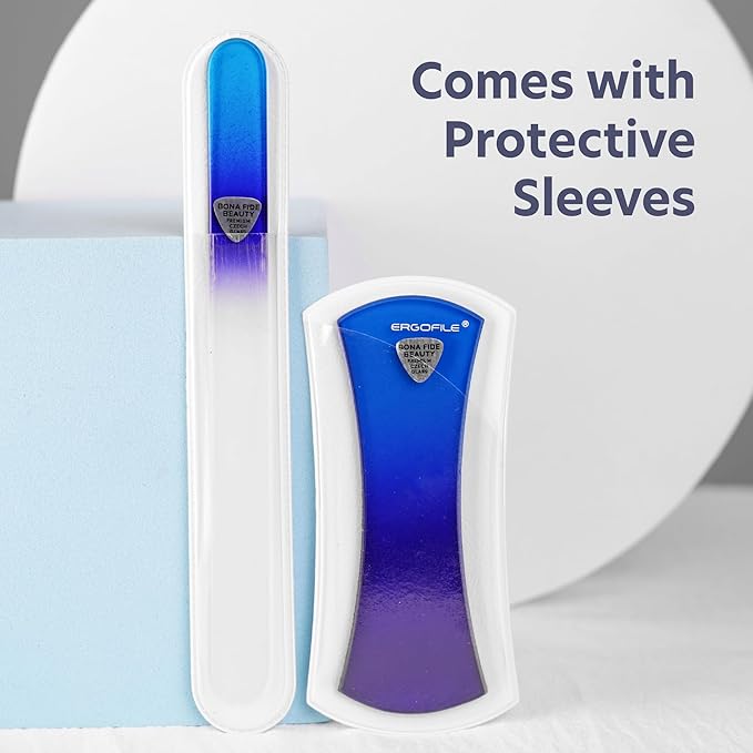 BONA FIDE BEAUTY Czech Glass Nail File Set, Ergo Nail File Value Bundle - His and Hers Gifts