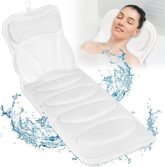 Full Body Bath Pillow for Bathtub, Thick Bathtub Cushion with Laundry Bag, Luxury Bath Tub Pillows for Headrest Neck and Back Support White 51" x 17"