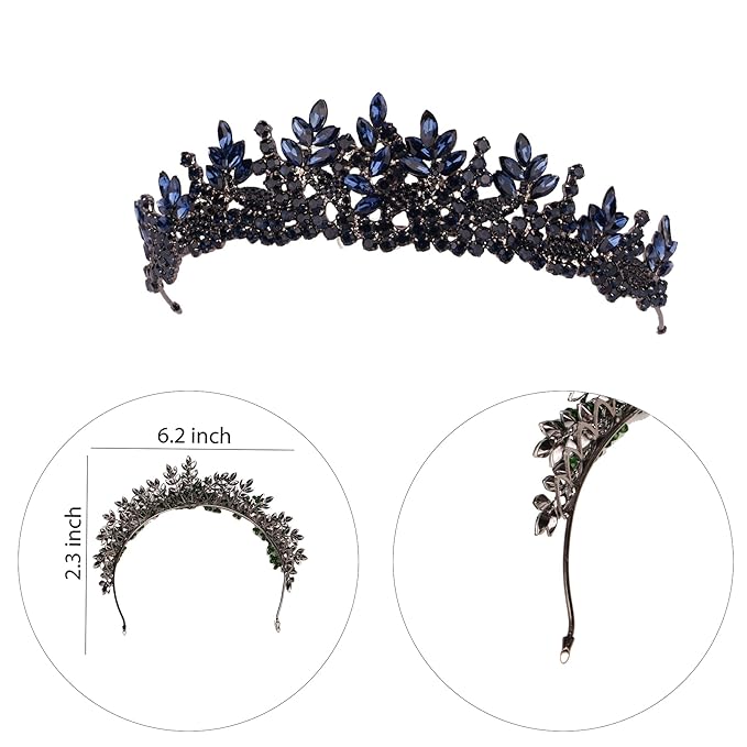 LIMELIA Women's Tiara for Henna Wedding Party|Glitter Hair Accessories for Bridal Birthday Pageant Prom Halloween Costume Christmas Party, Princess Crown|Crystal Stone-Navy Blue