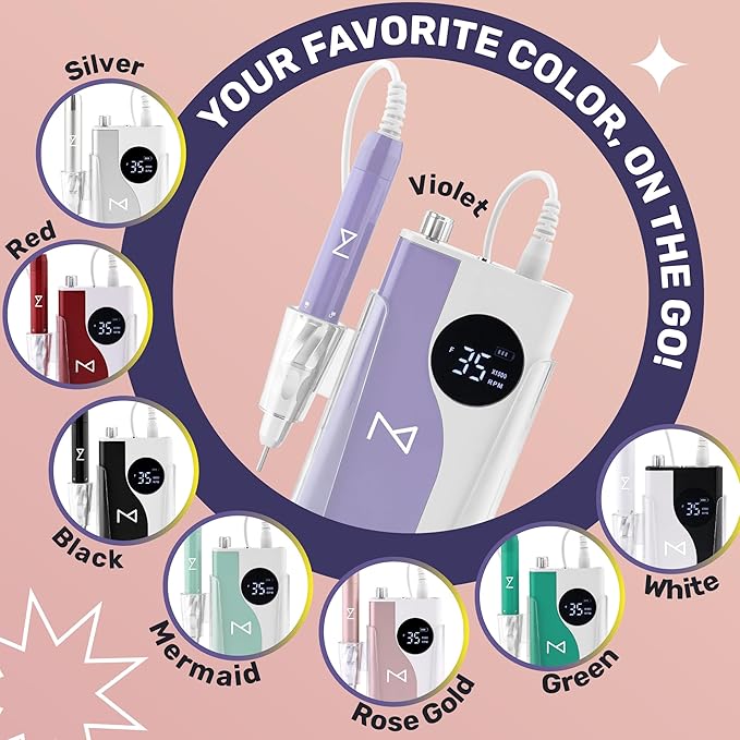 M - Ying Yang Brushless Nail Drill - Gift for Her - 35K RPM Wireless Powerhouse, 85w, Aluminum Alloy Shell, Ultra Quiet Operation for Smooth Precision Nail Art (White)