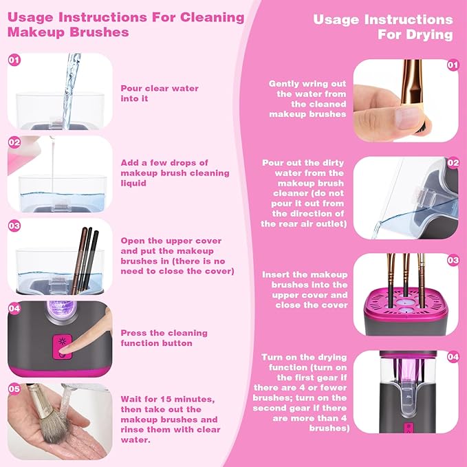 2 In 1 Electric Makeup Brush Cleaner Ultrasonic Cleaner Machine With 95℉ Hot Air Cycle Dryer - Ultra Fast Effective Make Up Brush Washer (Black)