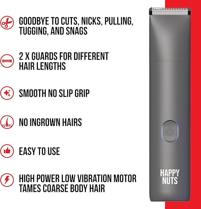 HAPPY NUTS The Lumberjack Electric Groin & Body Hair Trimmer for Men - Mens Body Groomer Kit for Privates - Smooth Ball & Pubic Hair Shaver (Graphite)