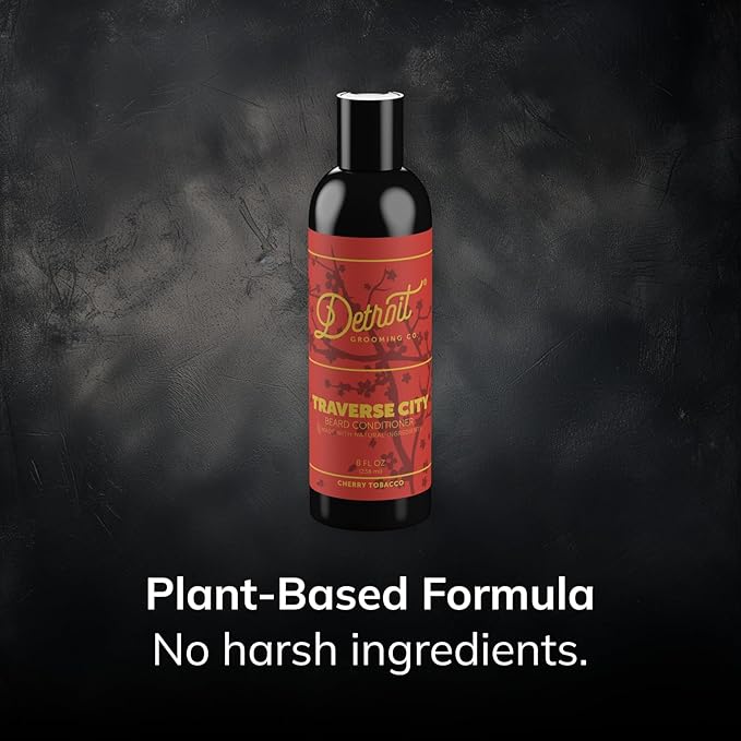 Detroit Grooming Co. Beard Conditioner for Men with Apple Extract and Aloe Vera - Softener, Detangler, Hydrating Conditioner & Face Moisturizer - CherryTobacco- Traverse City - 8oz