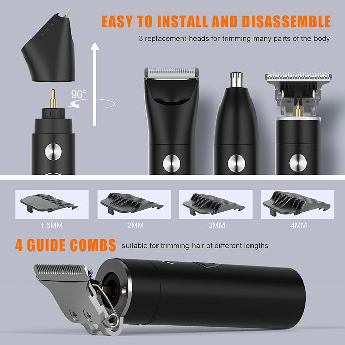 Hair Trimmer for Men | Beard, Body & Nose Groomer with LED Display, USB Rechargeable, Skin-Safe Blades & Adjustable Guards, Waterproof All-in-One Grooming Kit for Face & Below-The-Belt Care