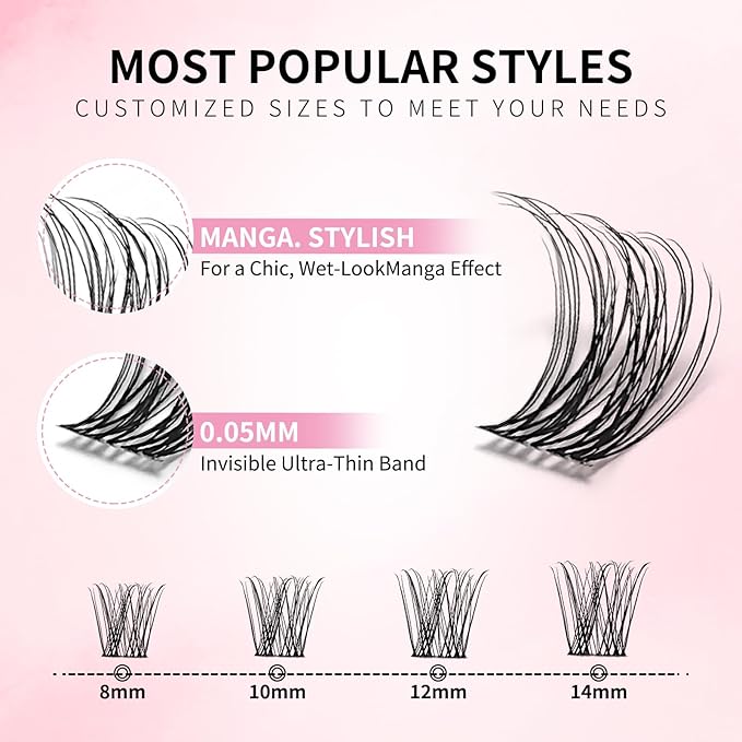 Venus Lash Clusters Kit Short 8-14mm 120PCS D Curl Natural Cluster Lashes Kit Wispy Eyelash Clusters Kit DIY Eyelash Extension kit with Lash Bond and Seal,Remover and Tweezers Thin Invisible Lash Band