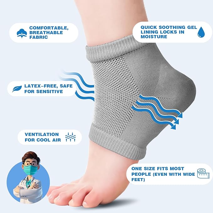 6 Pairs Moisturizing Heel Socks for Cracked Heel Treatment, Foot Care Toeless Socks to Soften and Hydrate Dry Cracked Feet Heels, Cracked Heel Repair Socks, Gel Socks for Dry Cracked Feet