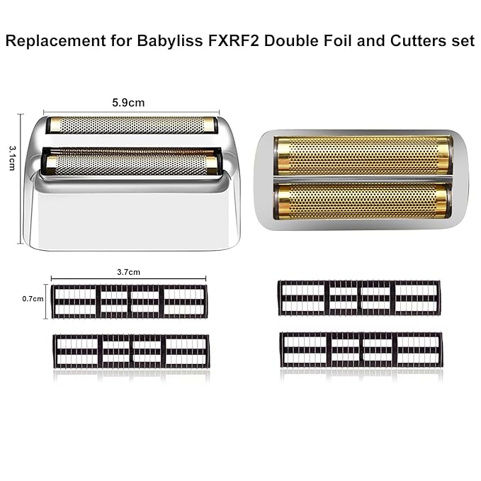 Professional Replacement Foil and Cutters for BaBylissPRO Barberology Double Foil Shaver, Compatible with BaBylissPRO Barberology FXFS2 Shaver，silver