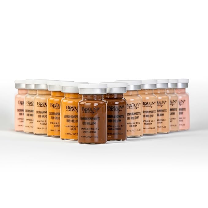 BRÜUN BB Glow Starter Kit of 12 Vials for Spa and School - A Pigment Set for Skin Care to use with Derma Pen and Rollers for Fresh Look and Lasting Results