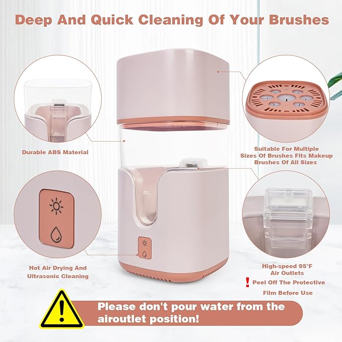 2 In 1 Electric Makeup Brush Cleaner Ultrasonic Cleaner Machine With 95℉ Hot Air Cycle Dryer - Ultra Fast Effective Make Up Brush Washer (Pink)