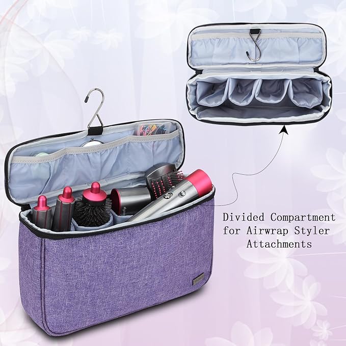 Teamoy Travel Storage Bag Compatible with Dyson Airwrap Styler, Portable Travel Organizer for Airwrap Styler and Attachments, Purple