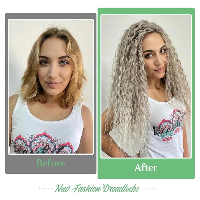 Single Ended Wavy Dreadlock Extensions,24 Inch 30 Strands Ombre Pink Dreads Set Synthetic Curly Hippie Style Dreads Handmade Dreads Extensions