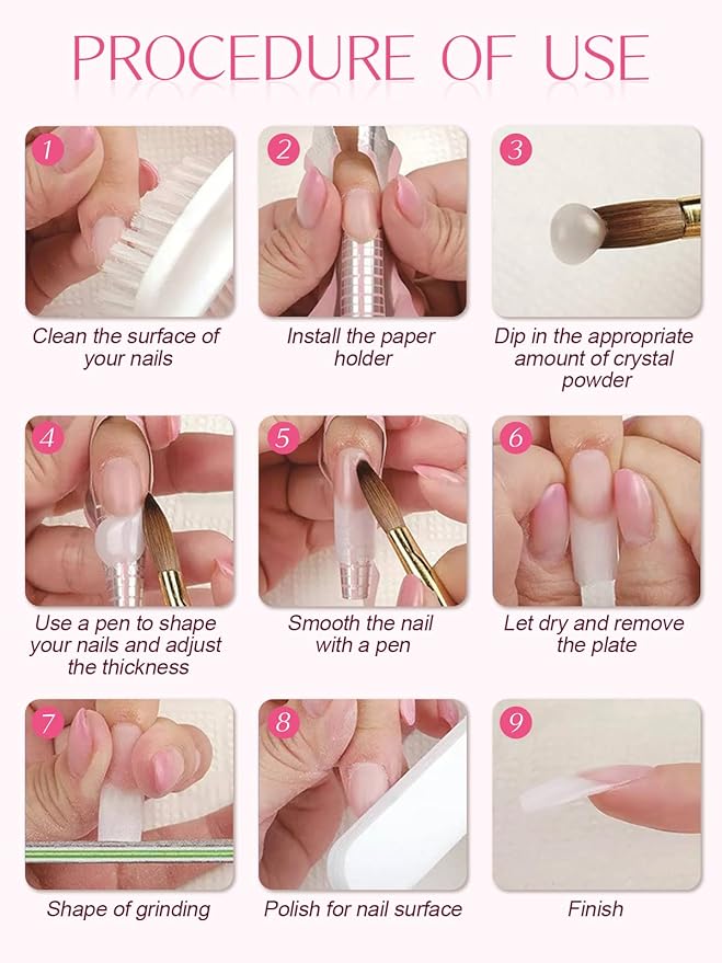 EBANKU Nude Pink Acrylic Powder Set, 6 Colors Jelly Pink, White, Nude - 6 * 10g/0.35oz for Nail Extension, Carving, French Nail