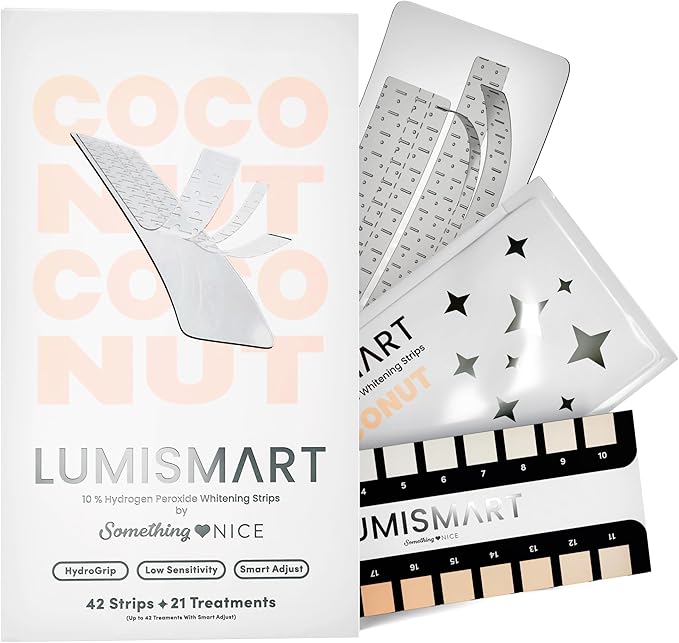 Something Nice Lumismart Whitening Strips - Dentist-Designed, Enamel Safe, up to 42 Treatments with Smart Adjust - Teeth Whitening Strips in Coconut for Sensitive Teeth