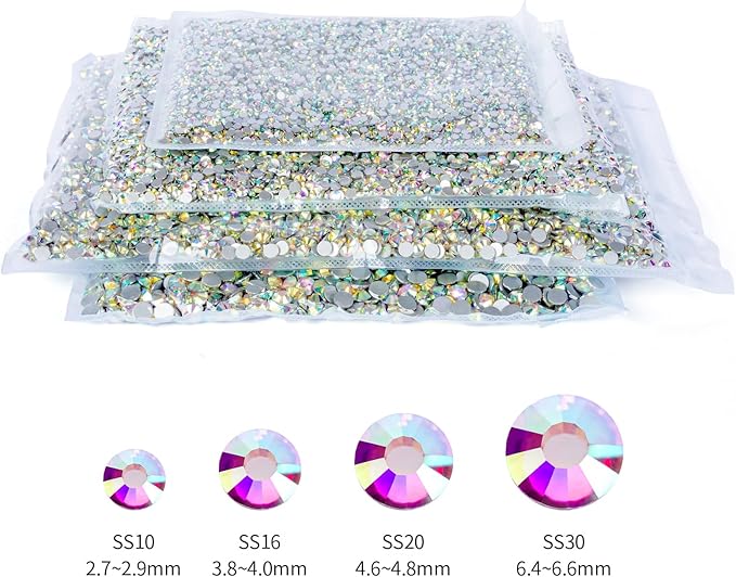 2000PCS Crystal AB Rhinestones Bulk, Flat Back Crystal Glass Stone Round Gems,SS30, 6.4-6.6mm