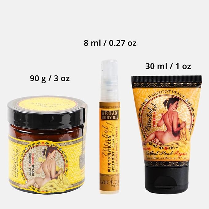 Mustard Bath Essential Oil Bundle: Instant Hand Repair (3 oz), Mini Instant Hand Repair (1 oz), Argan Body Oil (0.27 oz)
