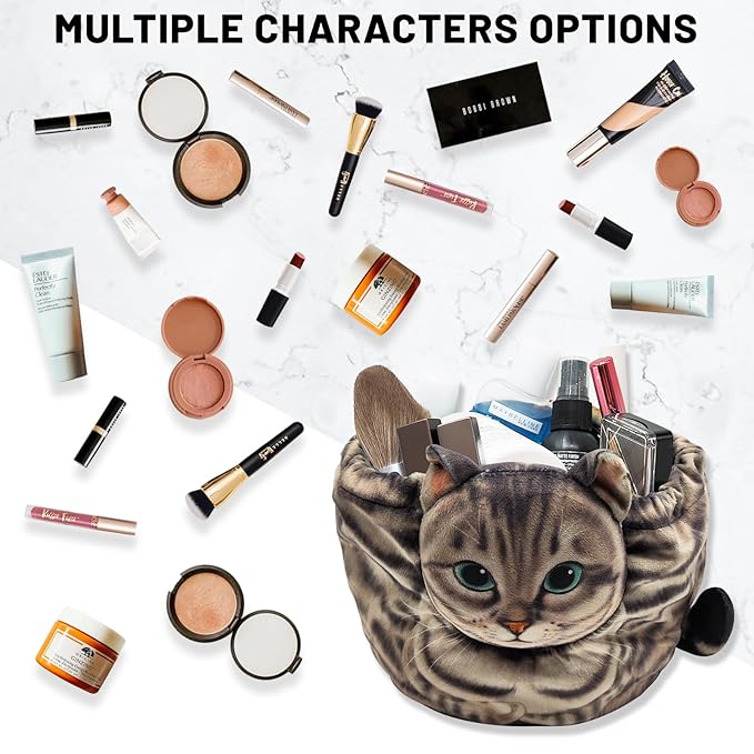 Openhaha Drawstring Makeup Organizer, Travel Cosmetic Pouch Bag, Cat Gift for Women, Lay Flat Makeup Bag Gifts for Cat Lovers (2-Pack)