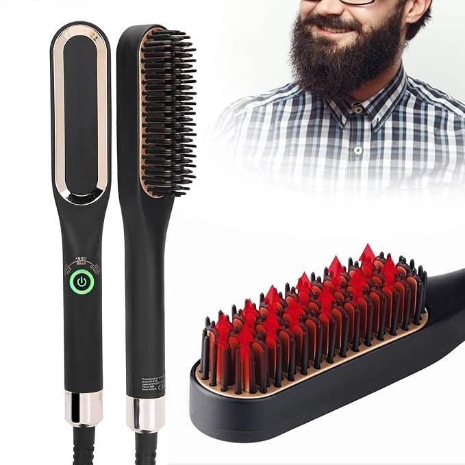 Heated Beard Brush, Electric Mini Beard Straightening Comb Design, Multifunctional Hair Straightener Comb Electric Comb for Hair Combs Beard Straightener Brush for Men(Us)