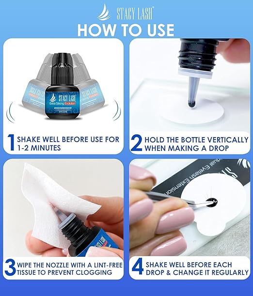 Extra Strong Evolution Eyelash Extension Glue Stacy Lash (0.17fl.oz/5ml)/1-2 Sec Dry/Retention – 8 Weeks/Professional Supplies/Black Adhesive
