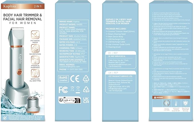 Bikini Trimmer for Women Pubic Hair: 2 in 1 Eletctric Razors for Women - Rechargeable Eletctric Shaver - IPX7 Waterproof Bikini Trimmer for Underarm Leg Arm Body (Parisian Blue)