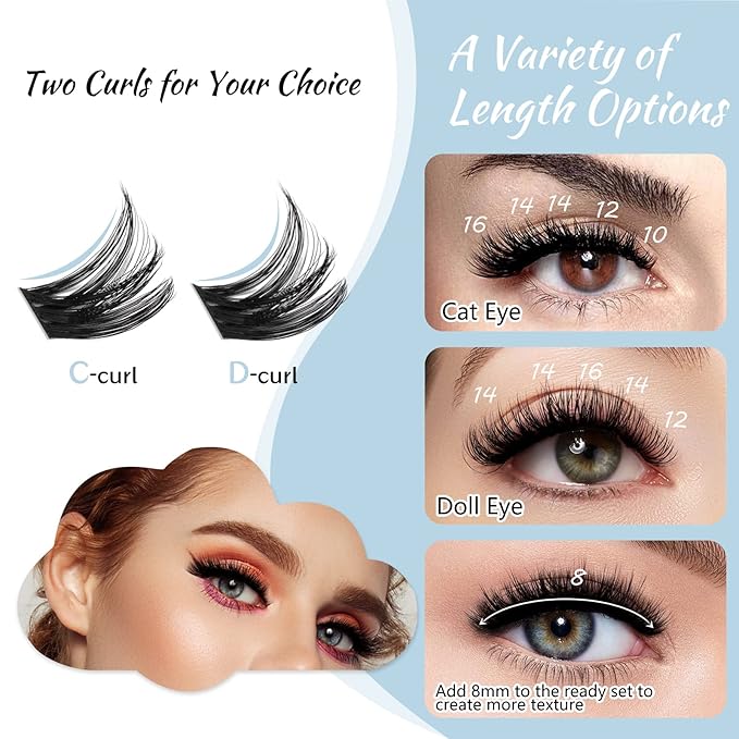 Cirrus C-20 Lash Clusters - 84 Pcs DIY Eyelash Extensions, Individual Lashes, Natural Look, Thin Band & Soft