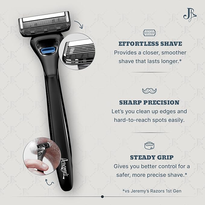 Jeremy's Razors for Men: Precision 5 Blade Razor - Stainless Blades, Lubricating Strip, Precision Trimmer - Men's Shaving Essentials Kit, Travel Shaver Face Body Head Shavers (1 Razor 1 Cartridge)
