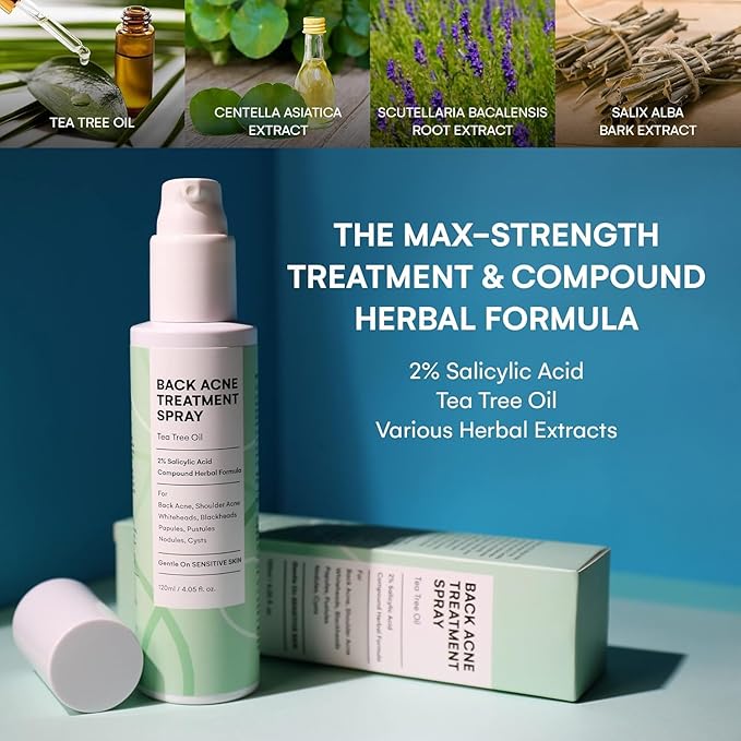 CIZ 2% Salicylic Acid Body Treatment with Herbal Formula, Tea Tree Oil For Teens, Back Acne Solution, 4.05 Ounce