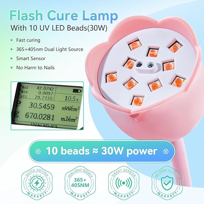 Makartt UV Nail Lamp: Mini UV Light for Gel Nails Polish Luminoza 30W Rechargeable LED Nail Dryer with 4 Timers & Auto Sensor Fast Curing Goosenecks Lamp for Home DIY Manicure (Pink)